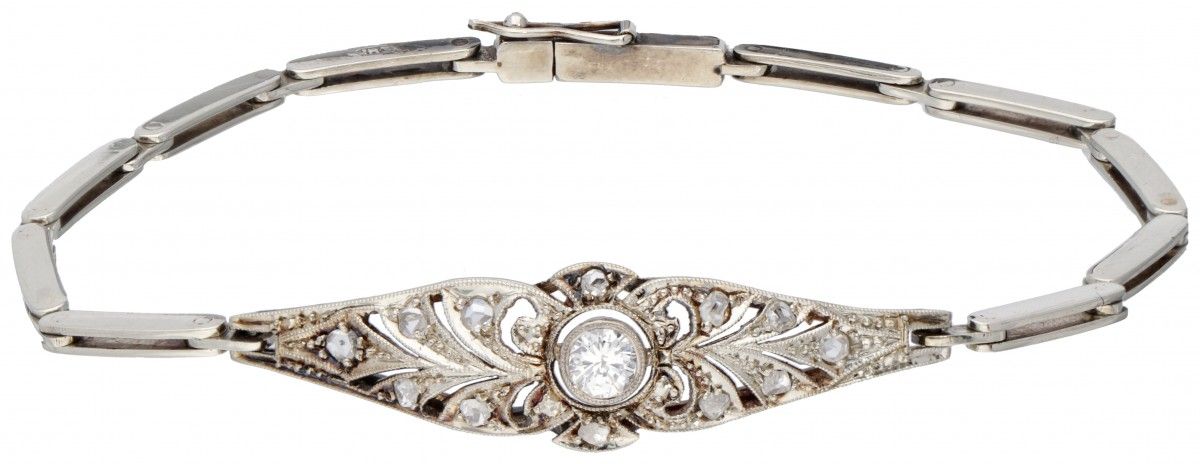 14K. White gold openwork Art Deco bracelet set with approx. 0.15 ct. Diamond. 印记&hellip;