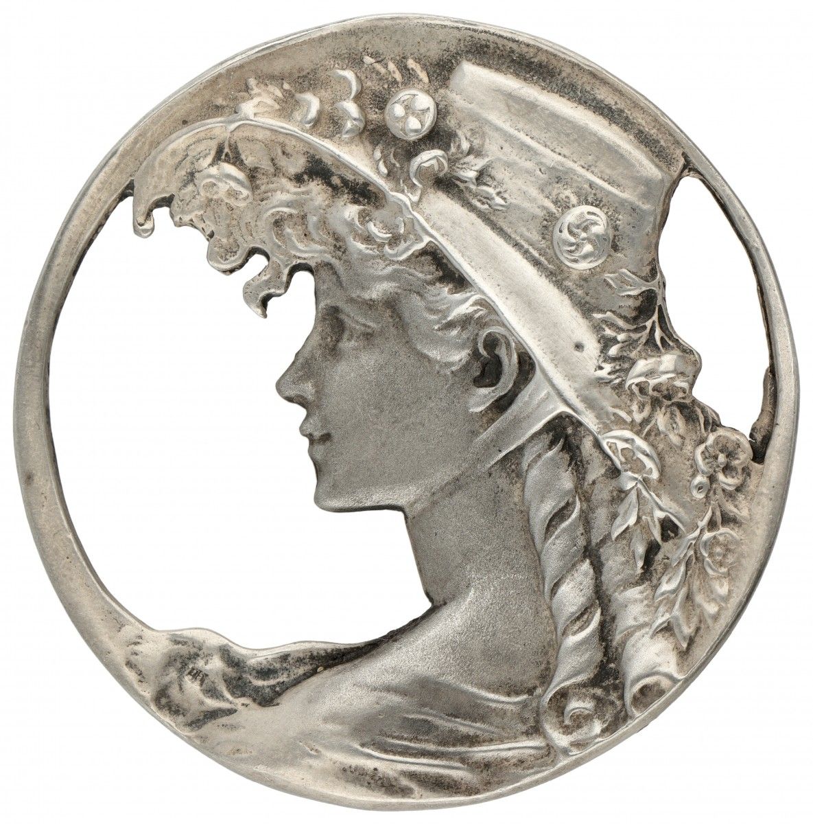 Silver Art Nouveau pendant / brooch with a Victorian lady - 925/1000. Marchio de&hellip;