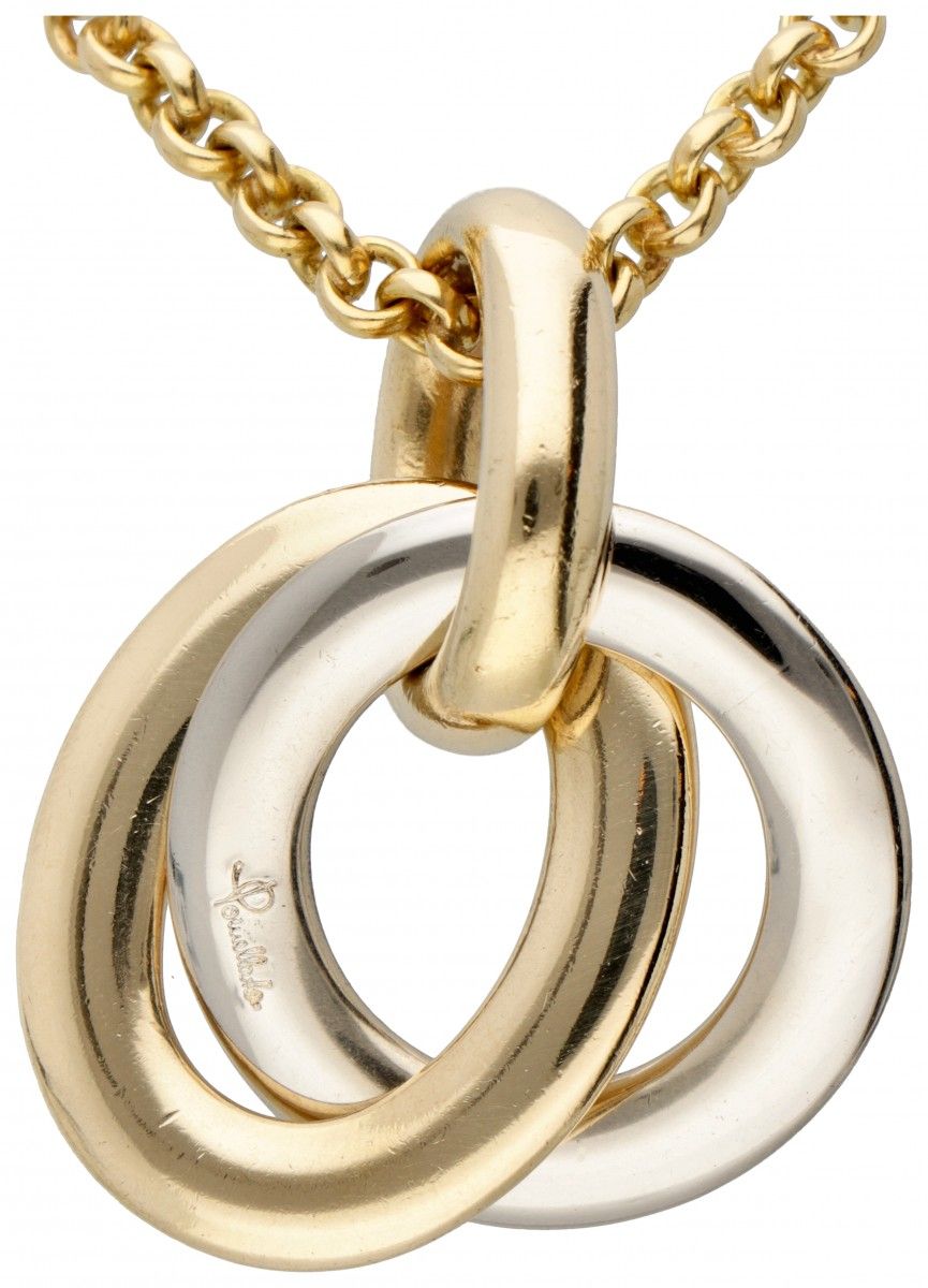 18K. Bicolor gold Pomellato Italian design necklace with pendant. 印章。波米拉多，750，* &hellip;