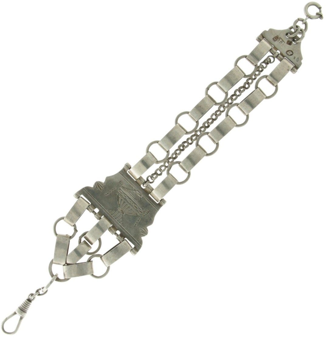 Chatelaine chain for pocket watch silver. Equipped with large links and engraved&hellip;