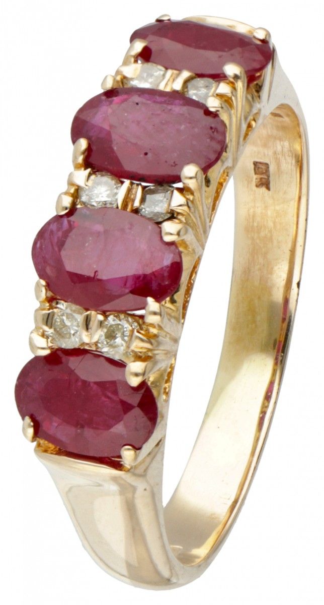 14K. Yellow gold ring set with approx. 1.16 ct. Natural ruby ​​and approx. 0.06 &hellip;