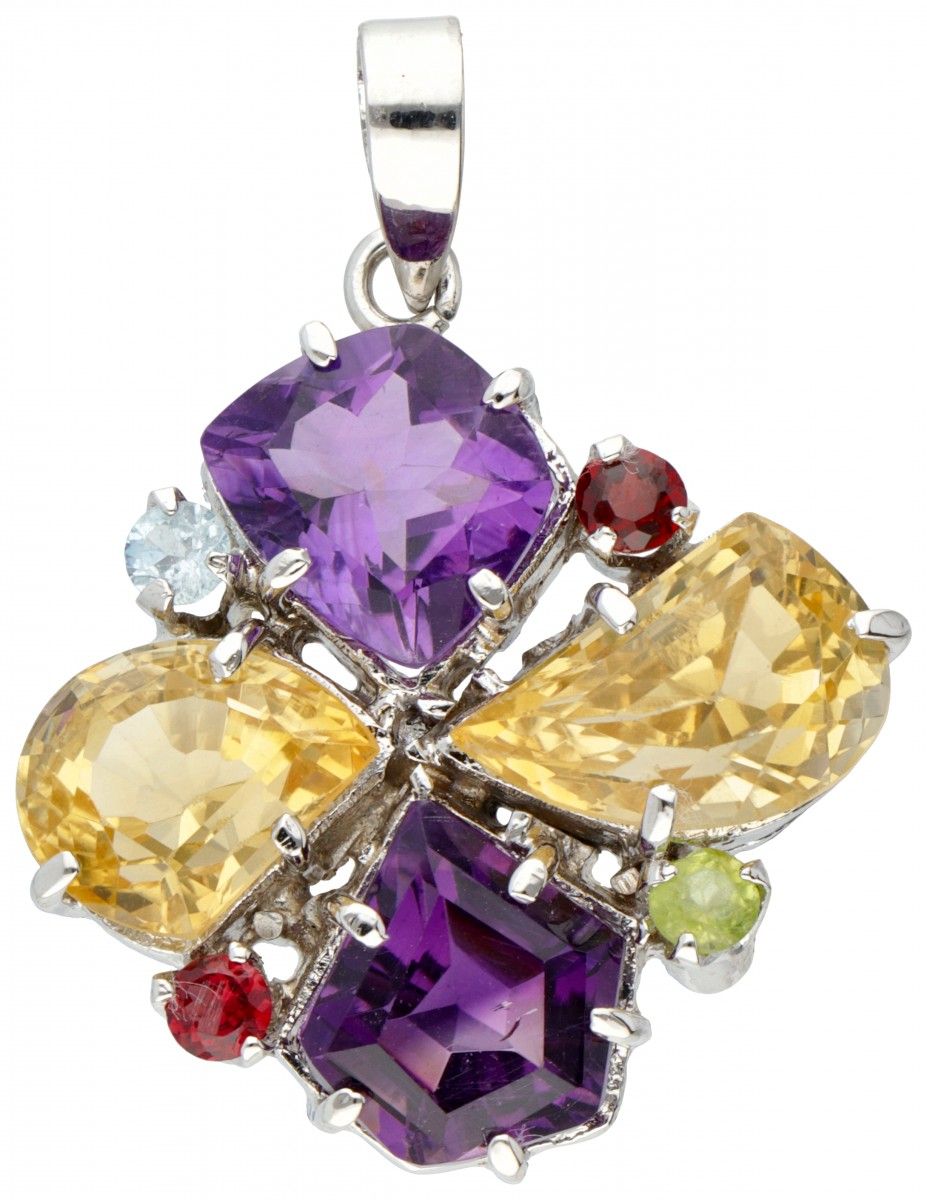 Silver pendant set with various gemstones including amethyst, citrine and garnet&hellip;