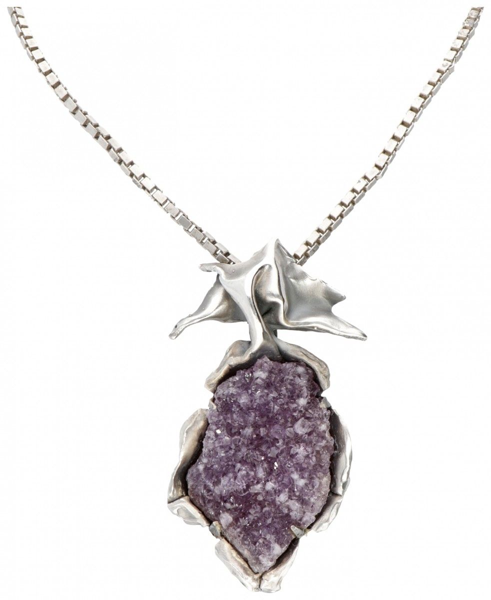 Silver Reino Saastamoinen vintage necklace and pendant set with uncut amethyst c&hellip;