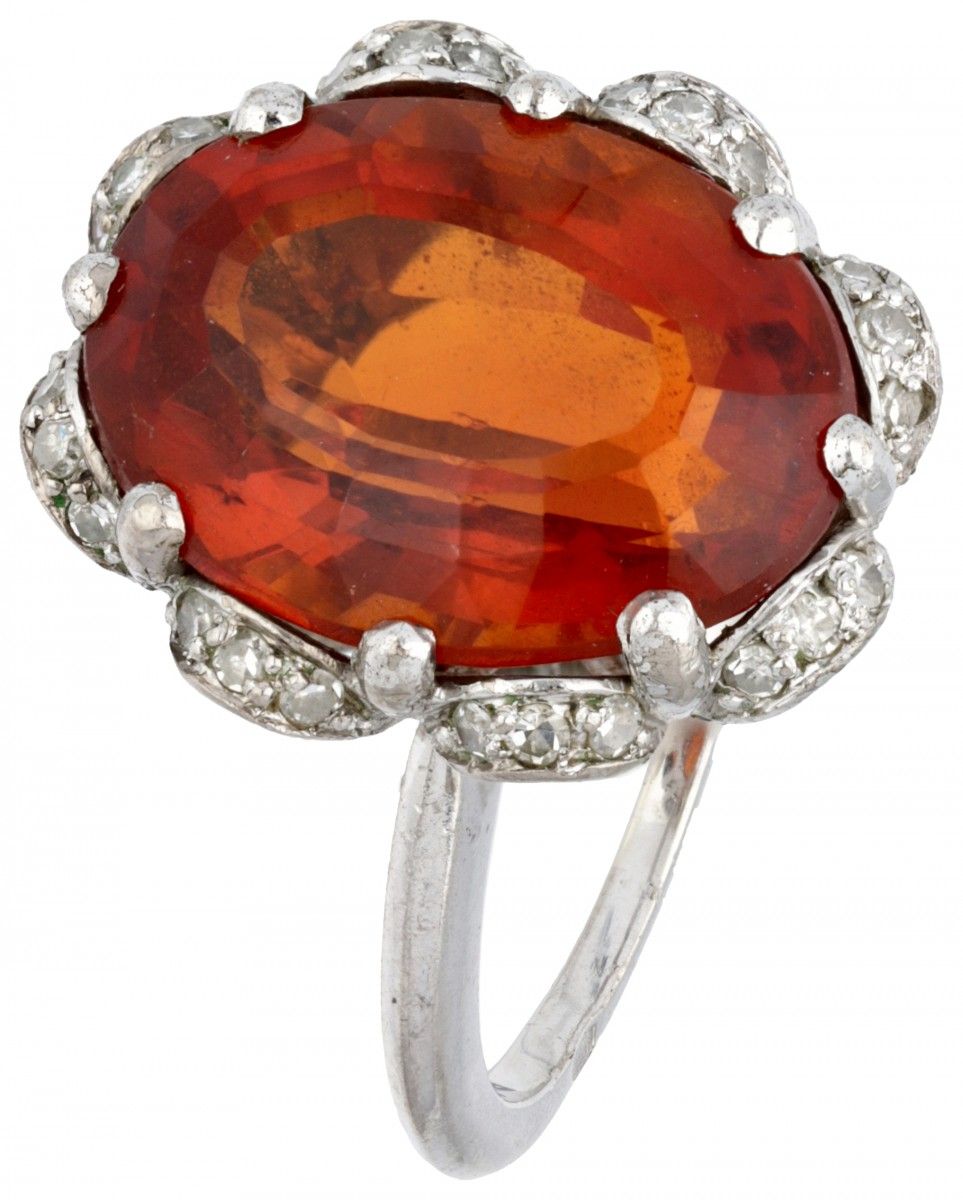 14K. White gold entourage ring set with approx. 7.30 ct. Citrine and approx. 0.2&hellip;