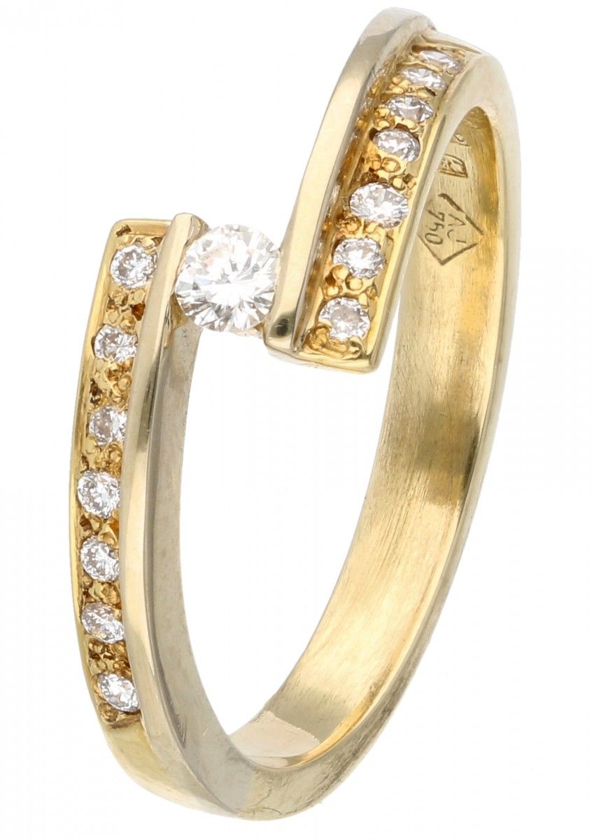 18K. Yellow gold ring set with approx. 0.14 ct. Diamond. Herstellermarke: D. Koo&hellip;