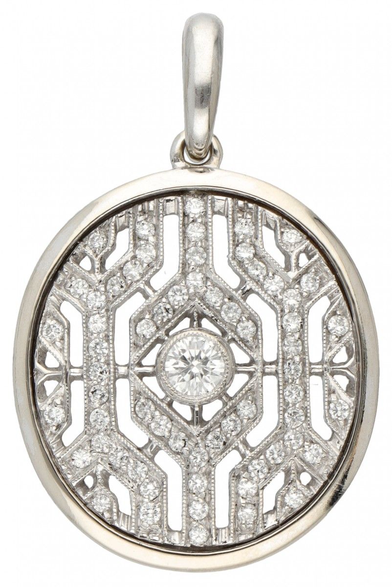 18K. White gold openwork pendant set with approx. 0.46 ct. Diamond. 印章：750。镶有63颗&hellip;