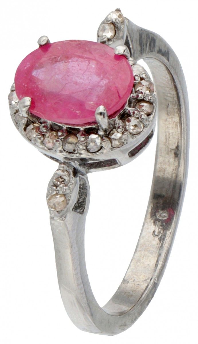 Silver shoulder ring set with approx. 1.54 ct. Ruby ​​and rose cut diamond - 925&hellip;