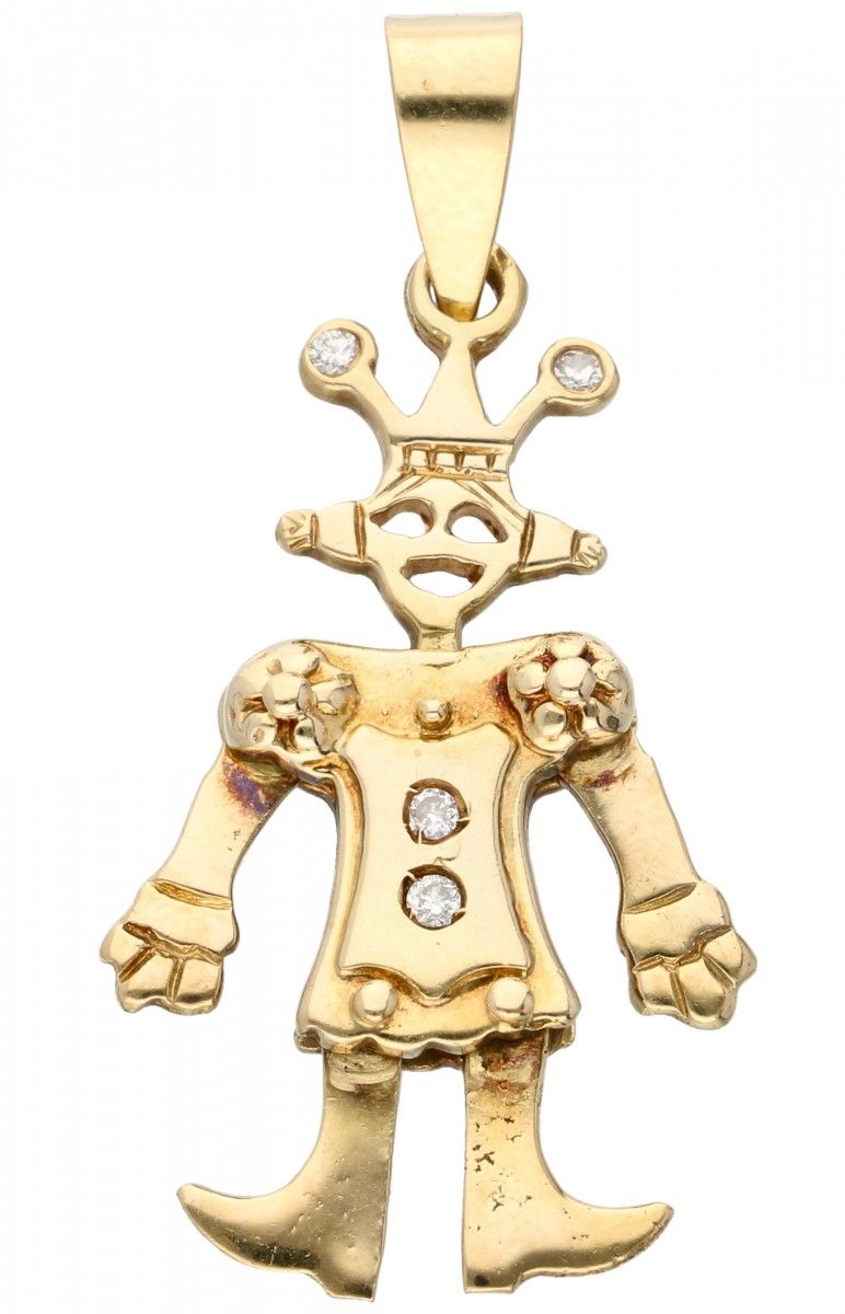 18K. Yellow gold puppet pendant set with approx. 0.04 ct. Diamond. Maker's mark:&hellip;