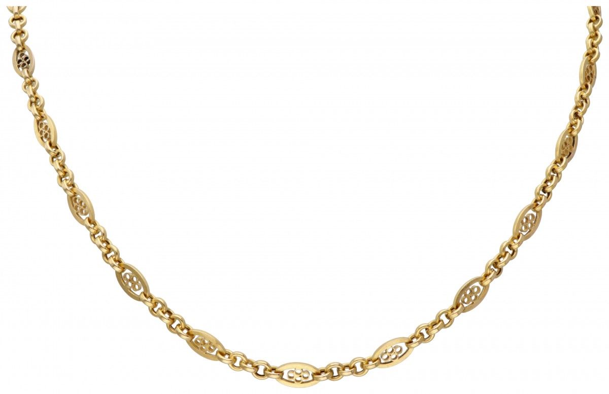 18K. Yellow gold filigree link necklace. Poinçons : 750. Longueur : 49 cm. Poids&hellip;