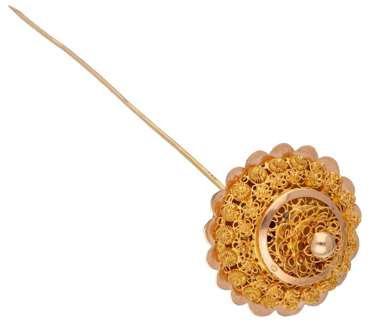 14K. Yellow gold antique hat pin with Zeeland knot. Punzierungen: Eichenblatt. D&hellip;