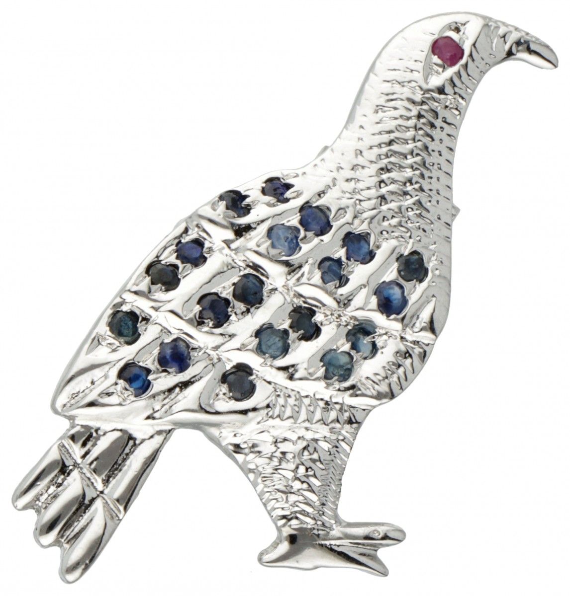 Silver brooch of a bird set with sapphire and ruby ​​- 800/1000. Con zafiros fac&hellip;