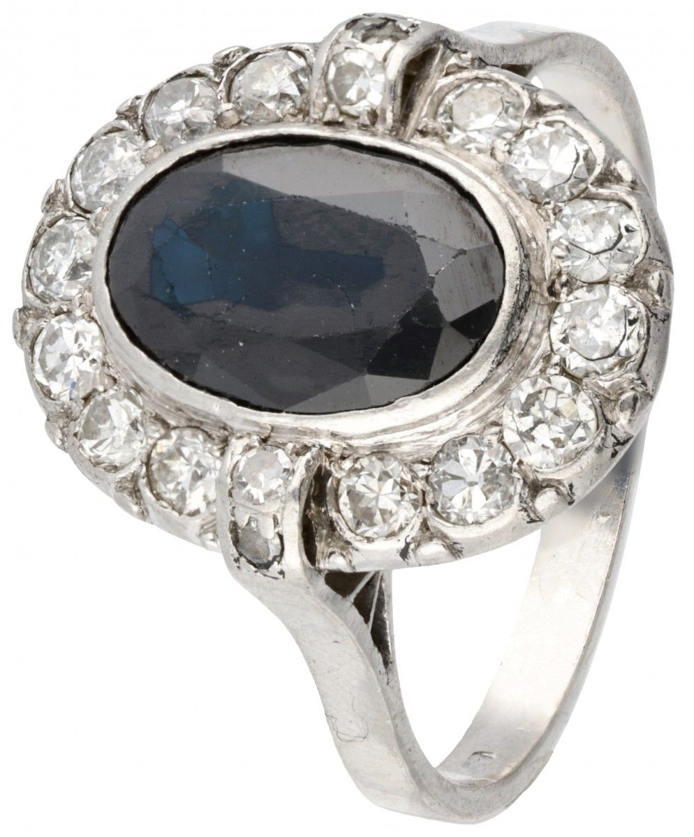 Pt 950 Platinum Art Deco ring set with approx. 1.98 ct. Natural sapphire and app&hellip;