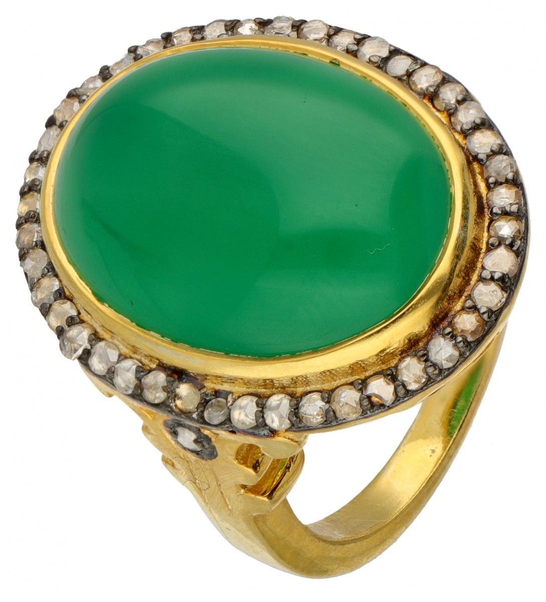Gold-plated silver cocktail ring set with diamond and approx. 12.69 ct. Chrysopr&hellip;