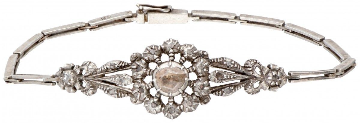 Silver antique openwork bracelet set with rose cut diamond - 925/1000. Avec clip&hellip;