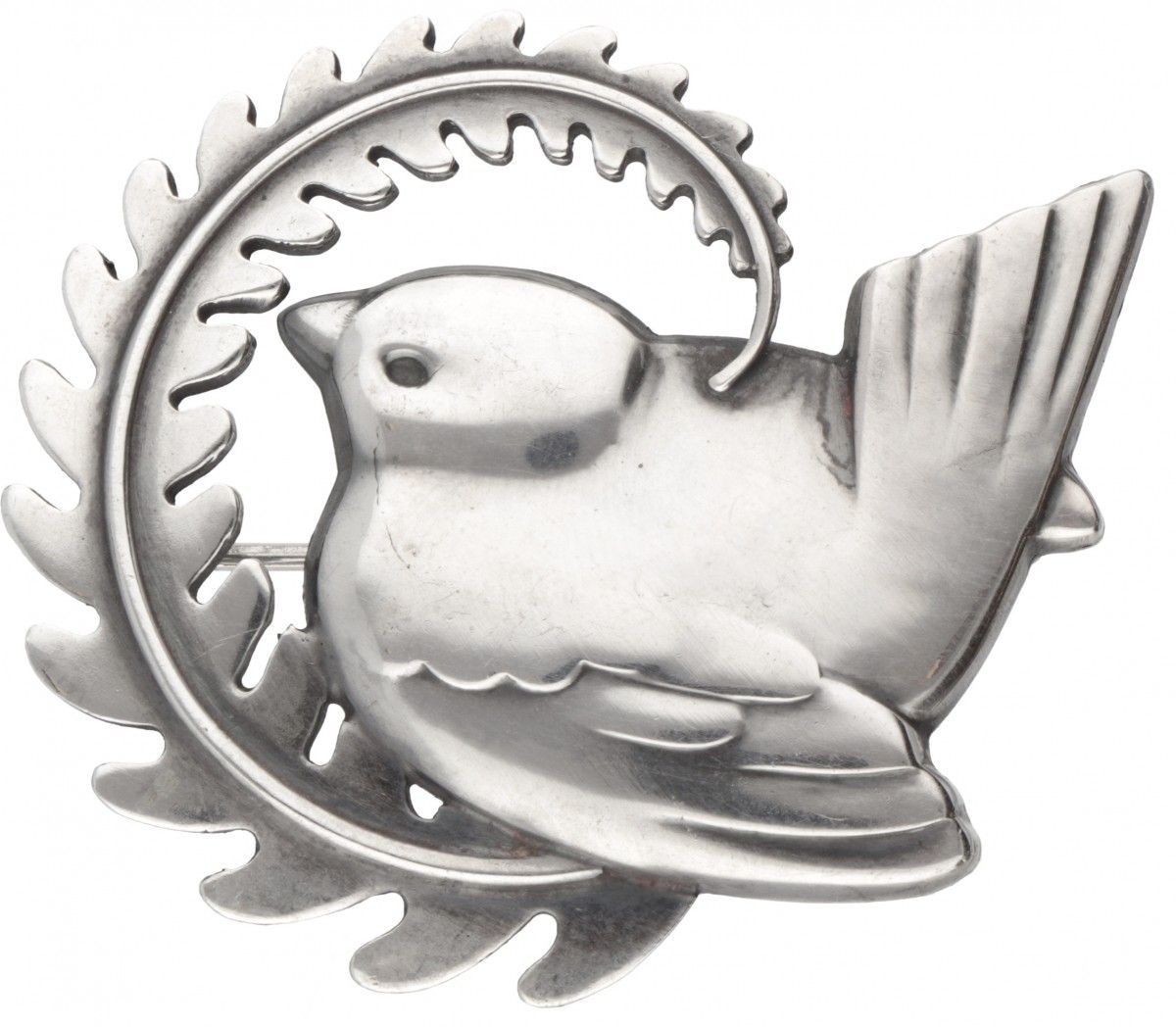 Arno Malinowski for Georg Jensen no.309 silver 'Bird on Fern' brooch - 925/1000.&hellip;