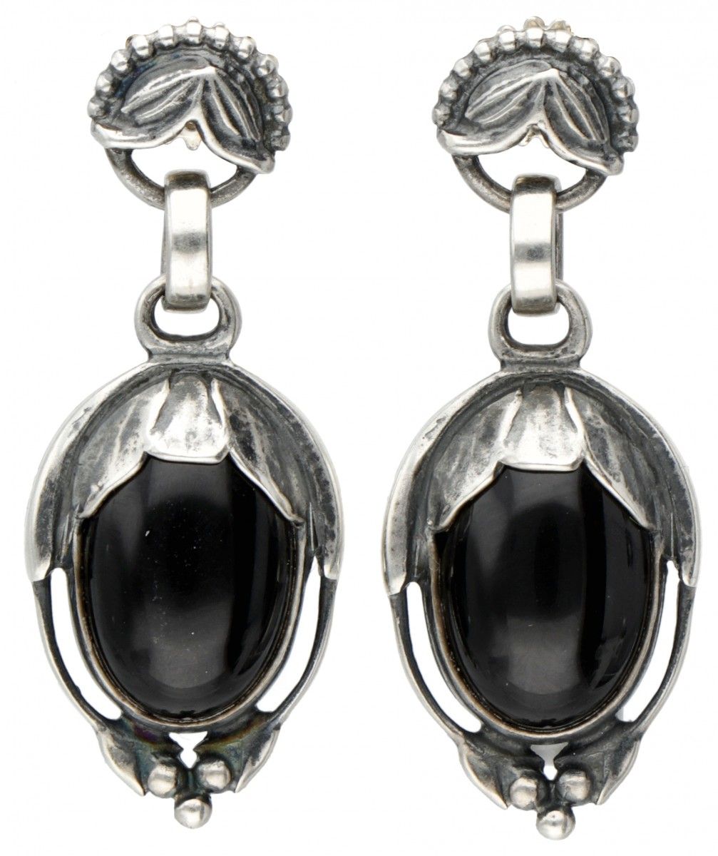 Silver Georg Jensen earrings of the year 2010, set with black agate - 925/1000. &hellip;
