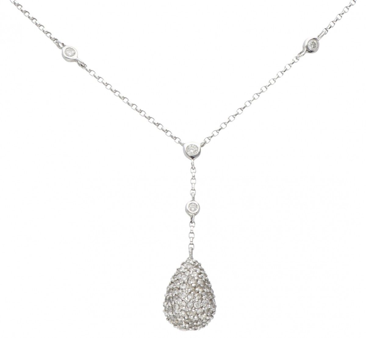18K. White gold necklace with a teardrop-shaped pendant and set with approx. 0.8&hellip;