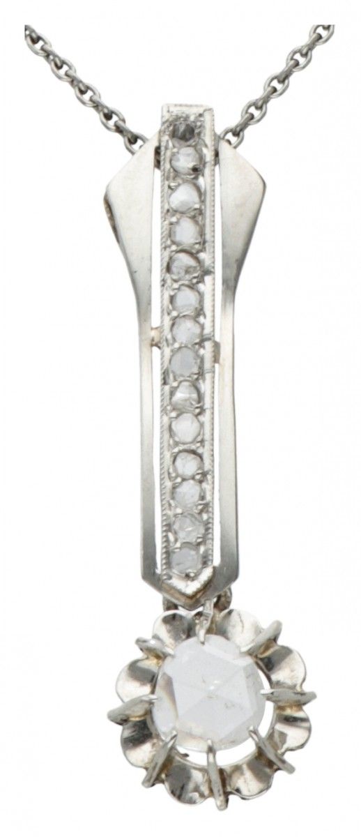 Necklace with 14K. White gold Art Deco pendant set with rose cut diamond. 镶嵌15颗玫&hellip;