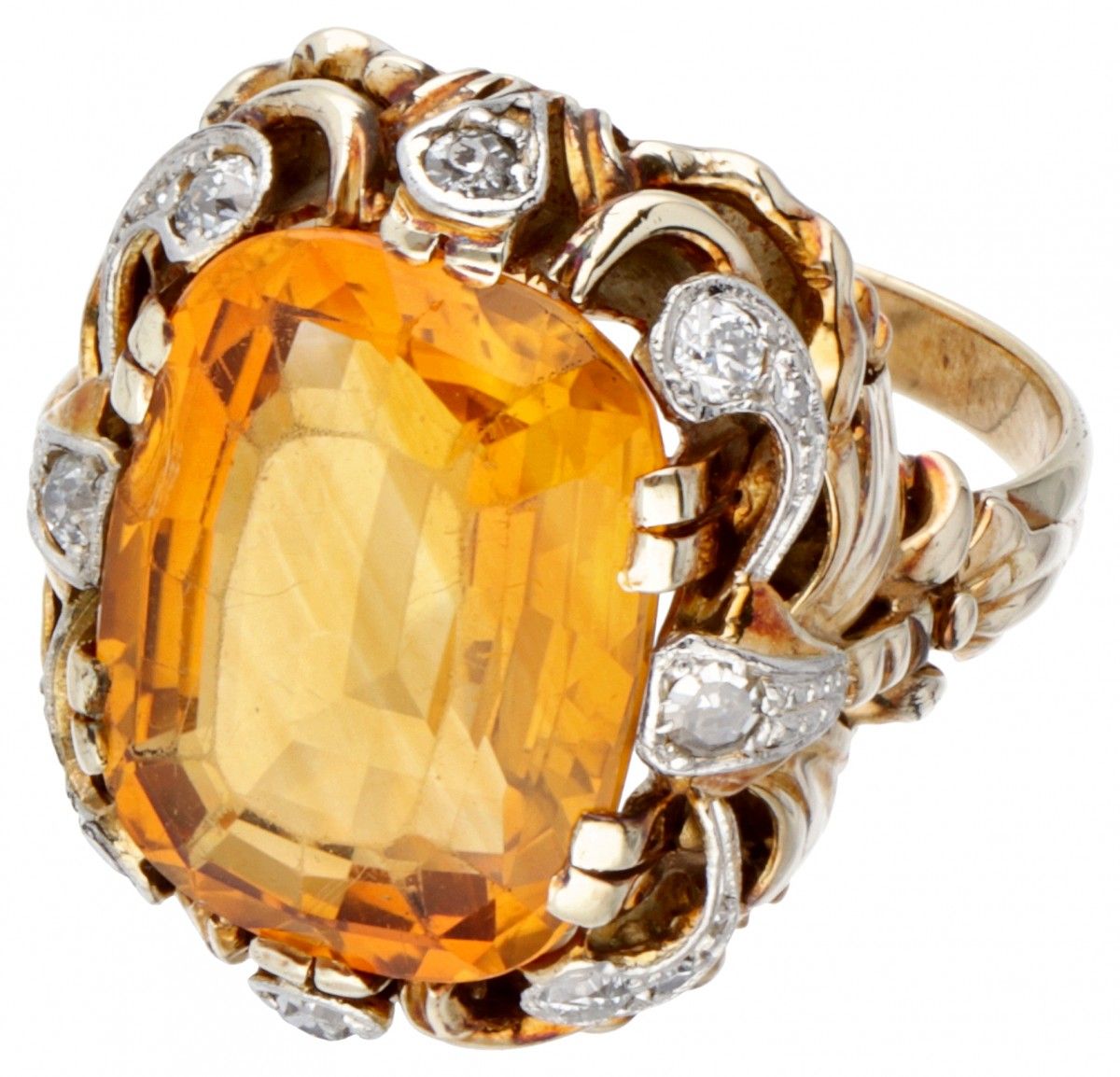 14K. Yellow gold vintage ring set with approx. 7.18 ct. Citrine and approx. 0.26&hellip;
