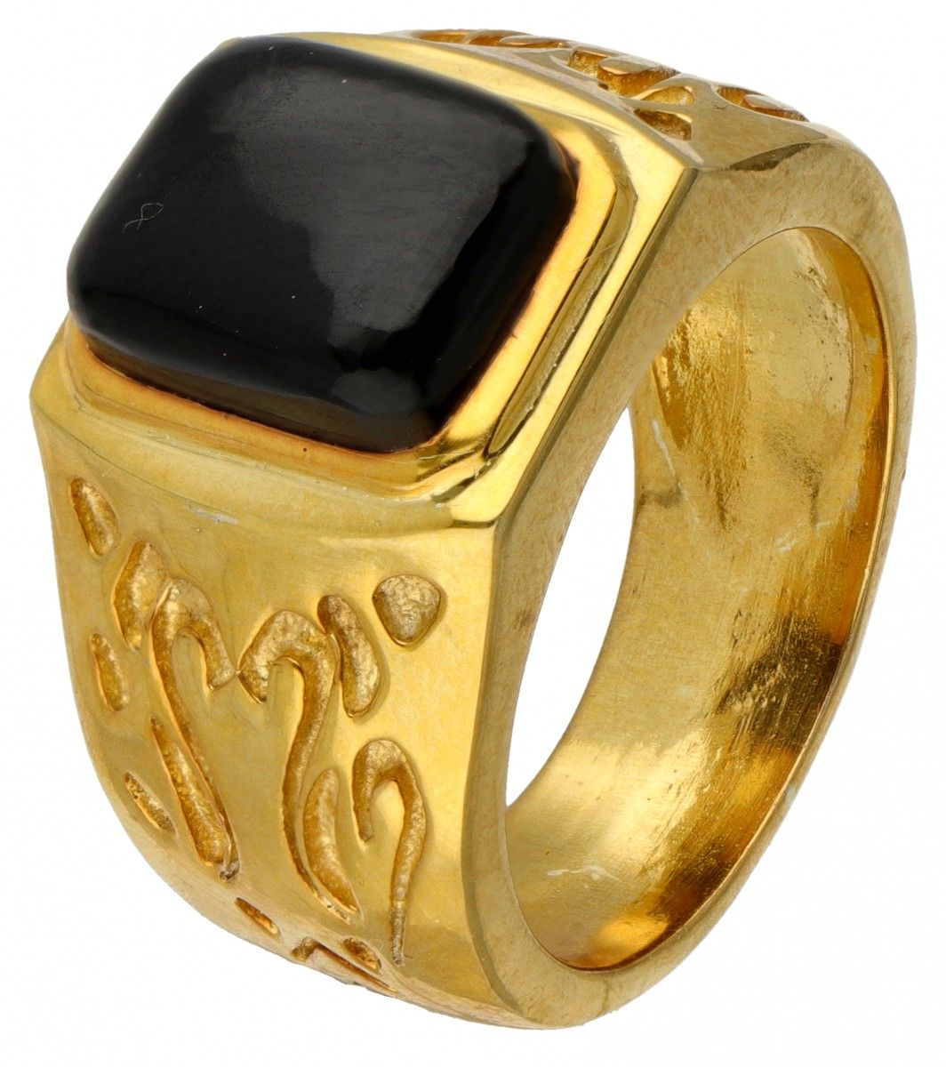 Gold-plated silver ring set with onyx - 925/1000. Onyx d'environ 10,56 x 8,99 mm&hellip;