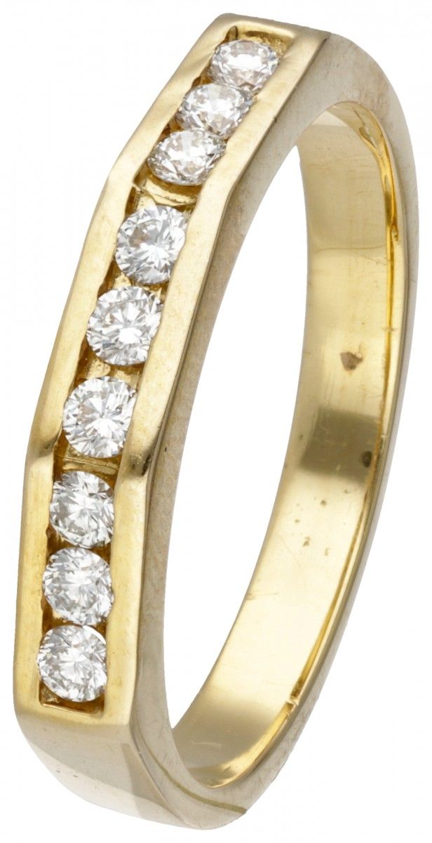 18K. Yellow gold ring set with approx. 0.27 ct. Diamond. 印章：750。有9颗明亮式切割钻石（9x约0.&hellip;