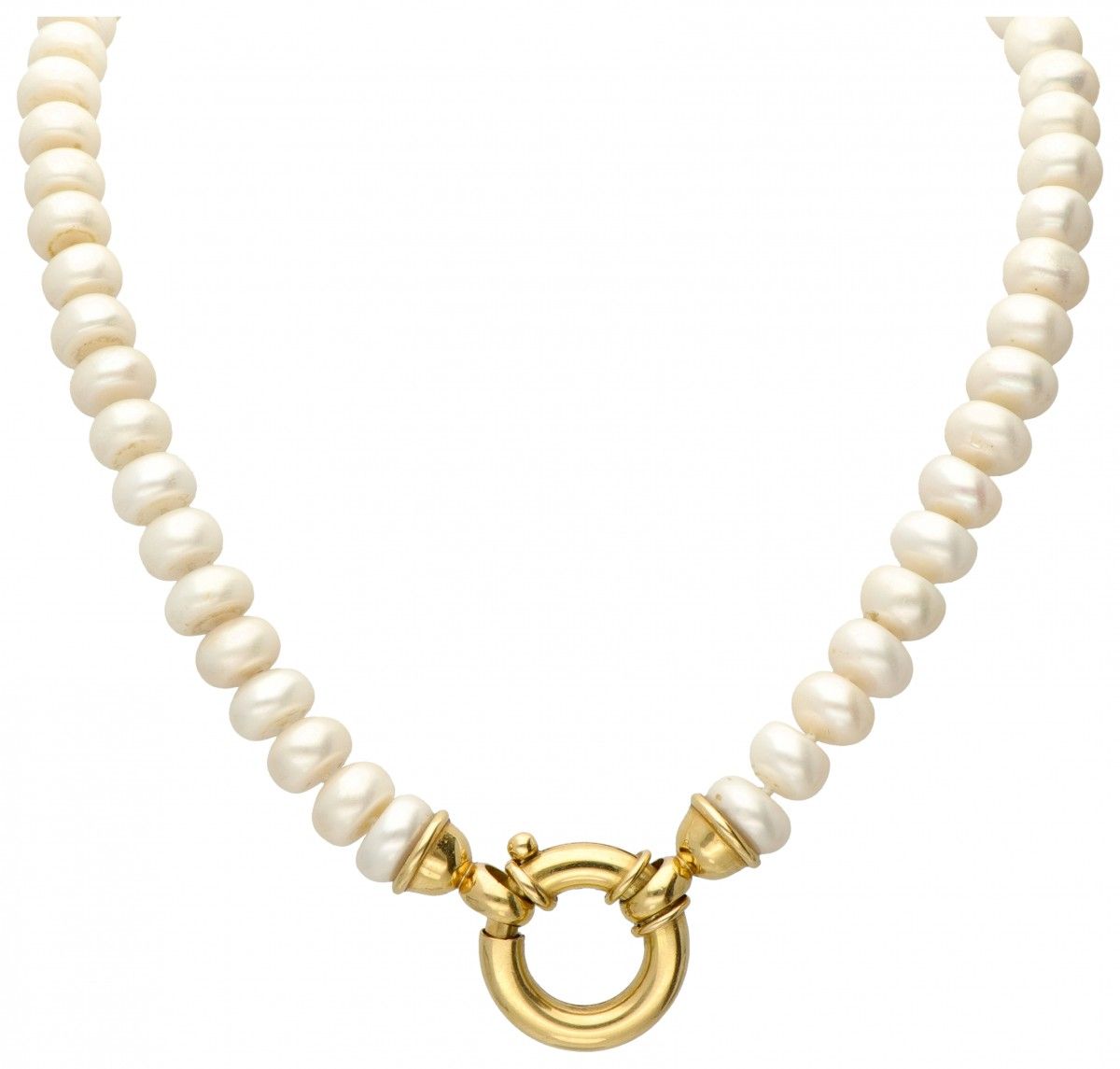 Vintage freshwater pearl necklace with an 18K. Yellow gold closure. Hallmarks: 7&hellip;