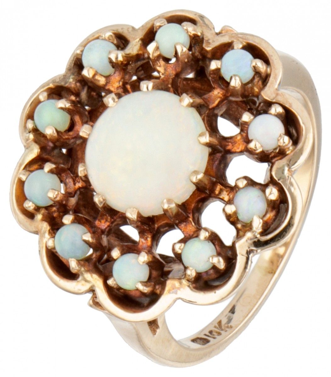 BLA 10K. Rose gold rosette ring set with approx. 1.65 ct. Precious opal. Punzier&hellip;