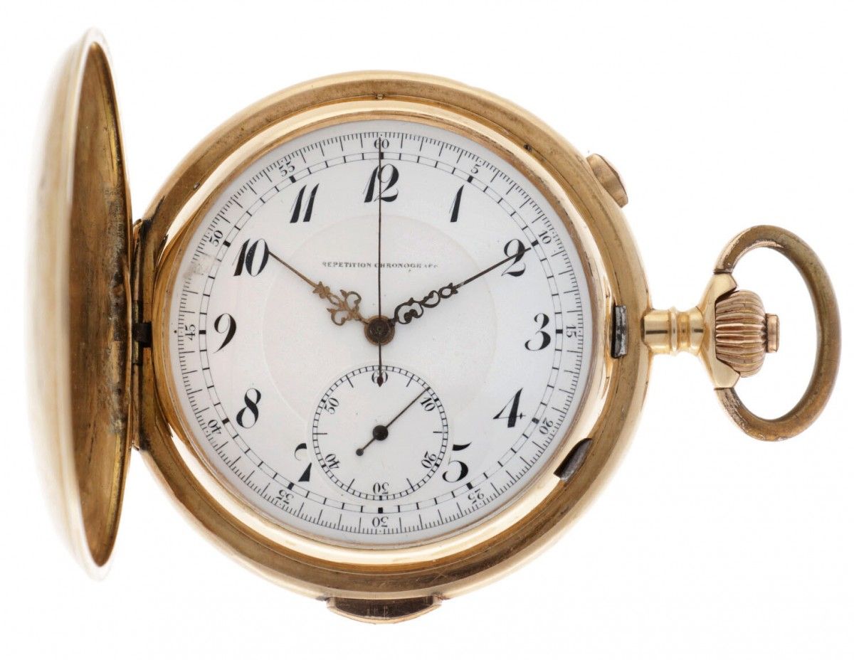 Golden Savonette Chronograph - Men's Pocket Watch - appr. 1889. Cassa: oro giall&hellip;
