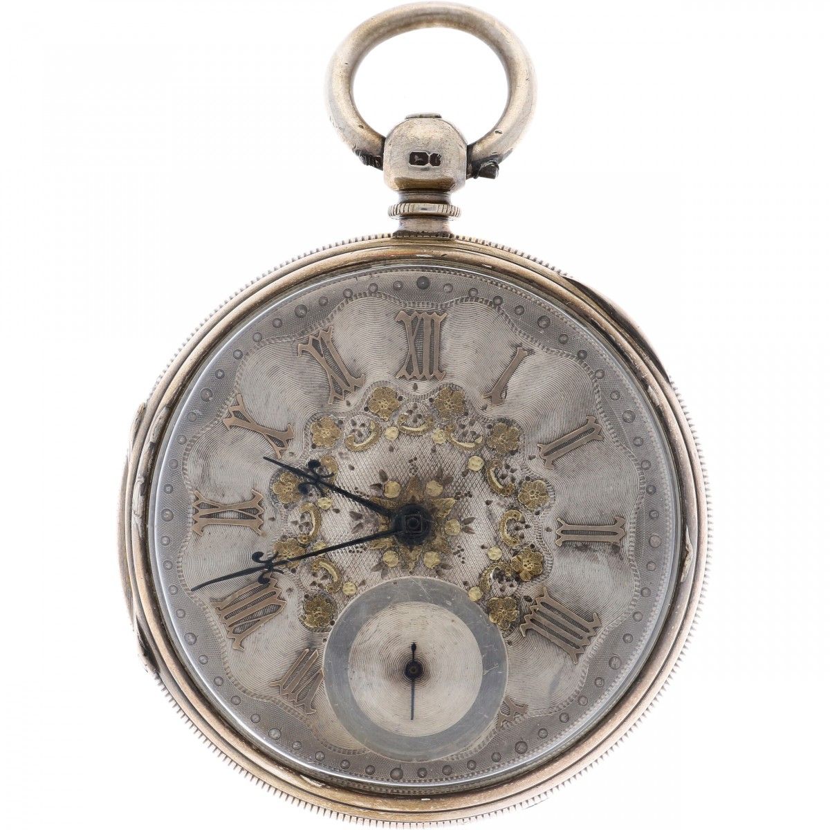 Pocket Watch Verge Fusee - ca. 1870 表壳：银质925/1000 - 弧形浮雕 - 表盘由银色制成。链子状况良好，机芯处于工作&hellip;