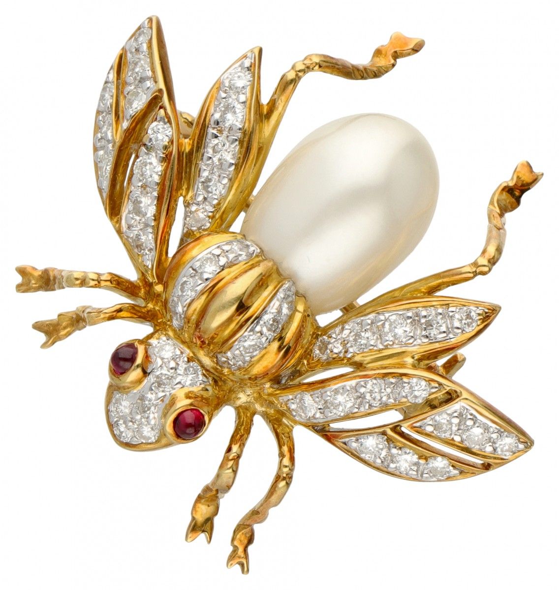 14K. Yellow gold vintage insect brooch set with approx. 0.45 ct. Diamond, freshw&hellip;