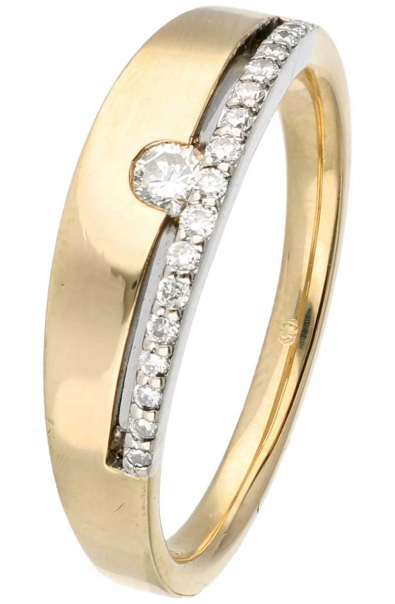 14K. Yellow gold ring set with approx. 0.16 ct. Diamond. 18 diamantes de talla b&hellip;