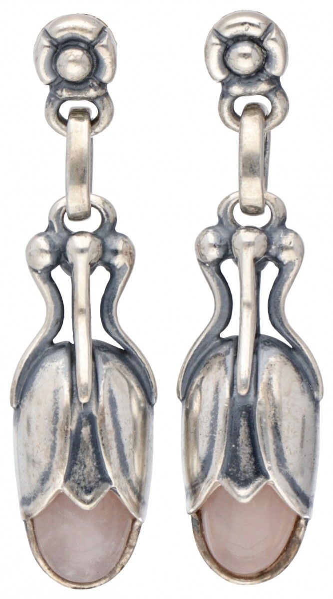 Silver Georg Jensen earrings of the year 2011, set with rose quartz - 925/1000. &hellip;