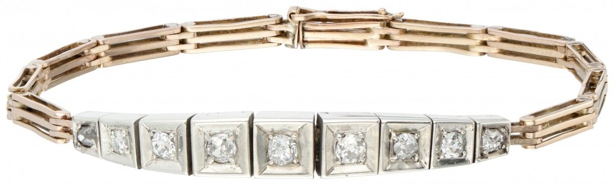 18K. Rose gold Art Deco bracelet set with approx. 0.58 ct. Diamond. 印记。750.带安全夹。&hellip;