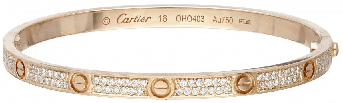 18K. Rose gold Cartier 'Love' small model bracelet set with approx. 1.56 ct. Pav&hellip;