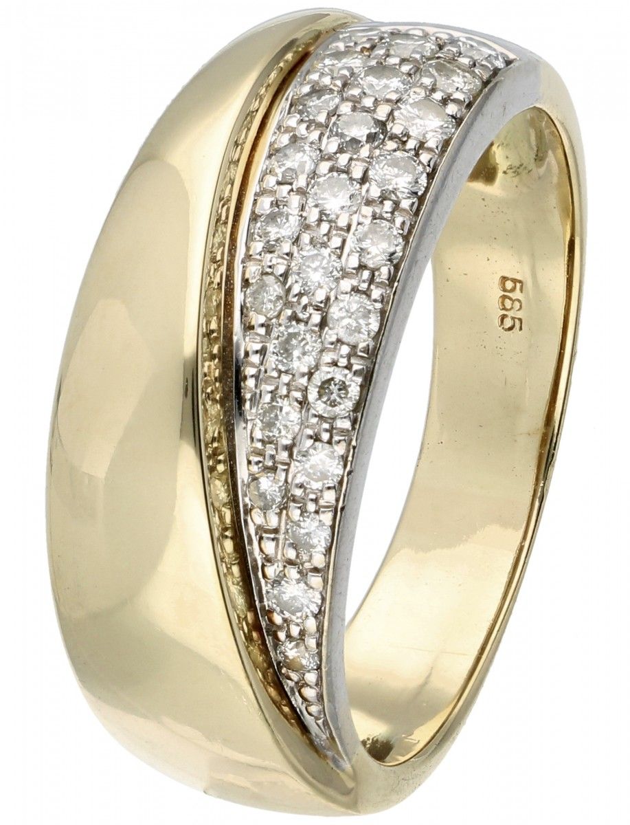 14K. Yellow gold band ring set with approx. 0.31 ct. Diamond. 25 diamants taille&hellip;