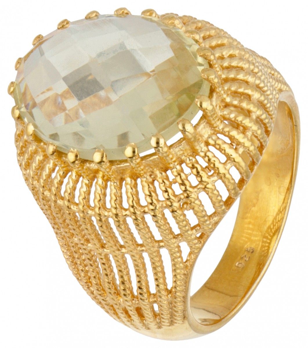 Gold plated silver ring set with approx. 5.98 ct. Lemon quartz - 925/1000. Hallm&hellip;