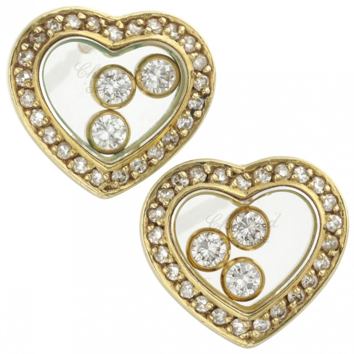 18K. Yellow gold Chopard Happy Diamonds heart-shaped earrings set with approx. 0&hellip;