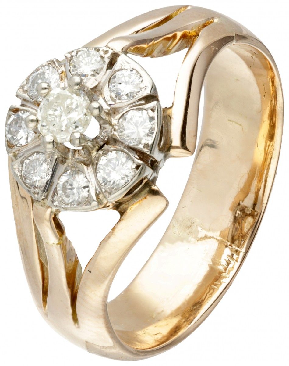 14K. Rose gold vintage rosette ring set with approx. 0.34 ct. Diamond. Del joyer&hellip;