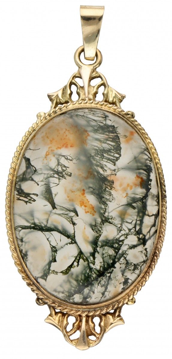 14K. Yellow gold vintage pendant set with approx. 18.76 ct. Moss agate. Poinçons&hellip;
