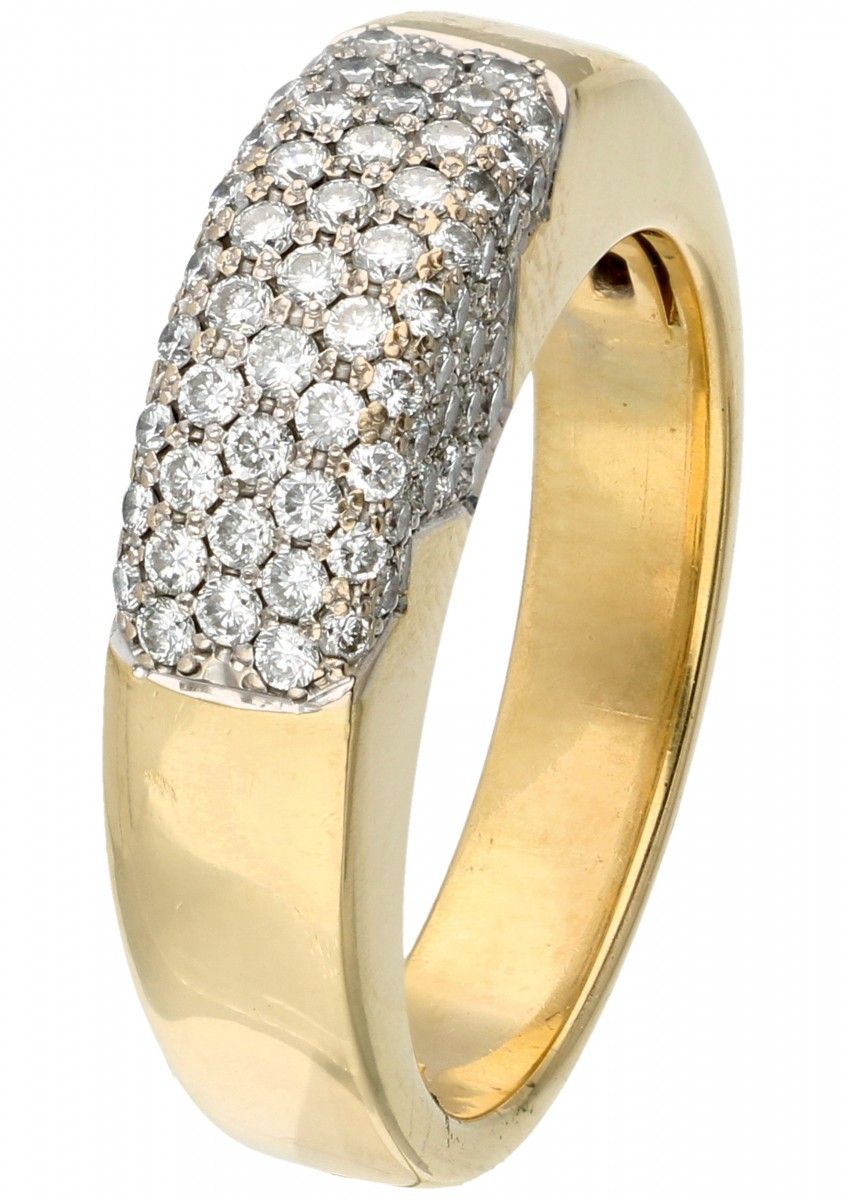 18K. Yellow gold pavé ring set with approx. 0.40 ct. Diamond. 81颗明亮式切割钻石（81x约0.0&hellip;
