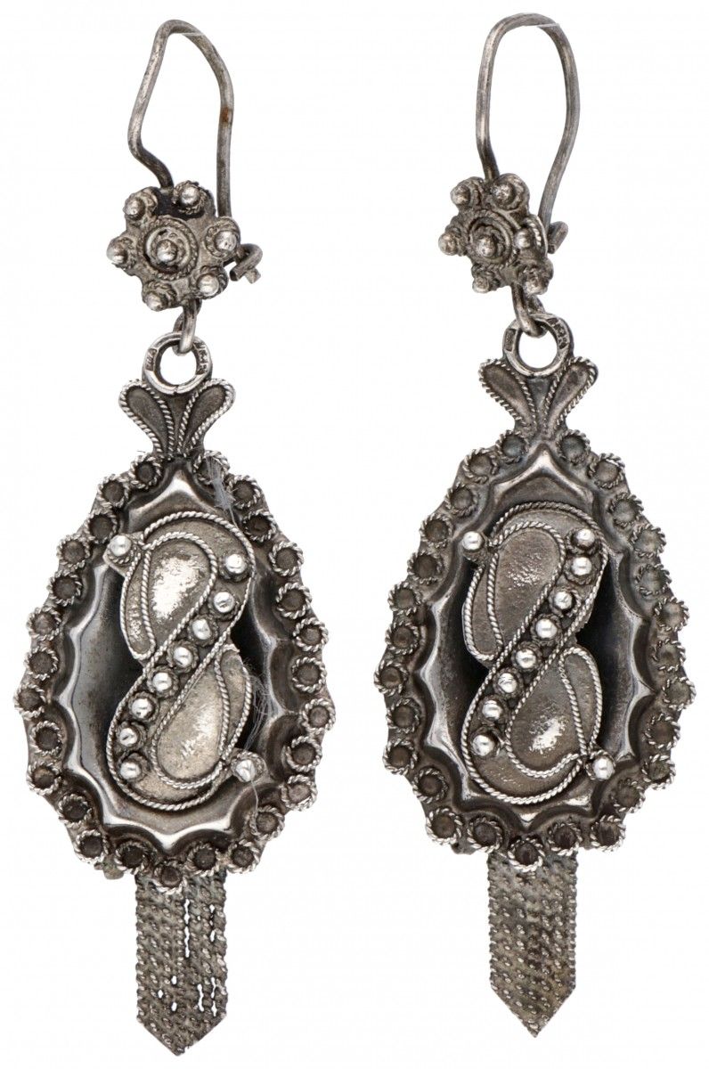 Silver antique earrings with cantille work and knot / cord decoration - 835/1000&hellip;
