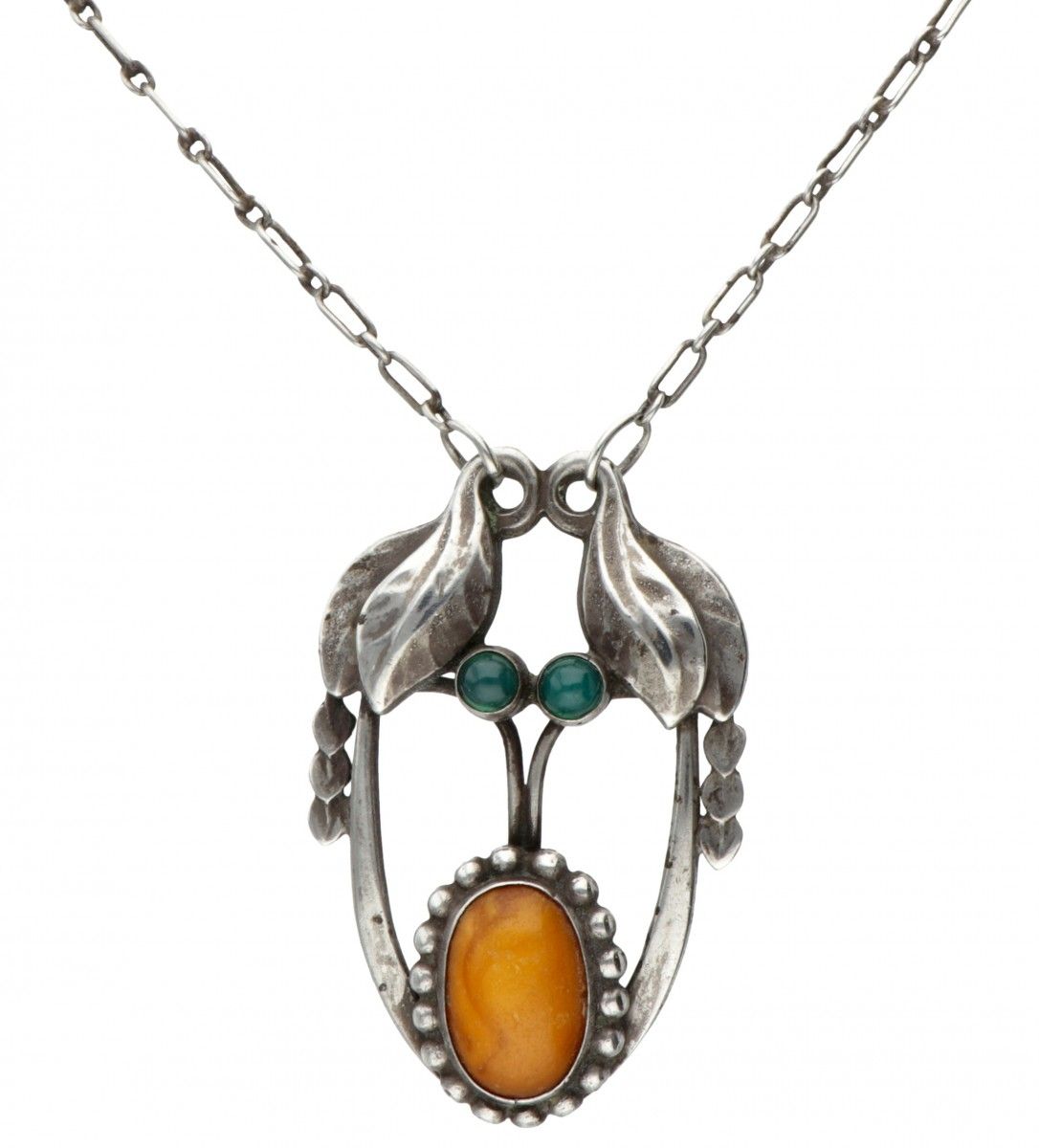 Early silver Georg Jensen necklace with no.4 Art Nouveau pendant set with amber &hellip;