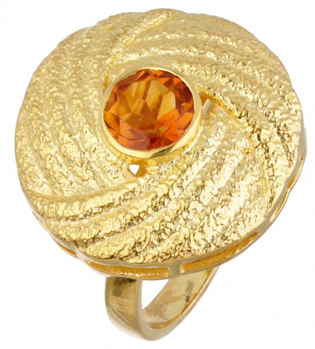 Gold plated silver ring set with citrine - 925/1000. 印记：925。配有一个切面黄水晶（直径约6.4毫米）。&hellip;