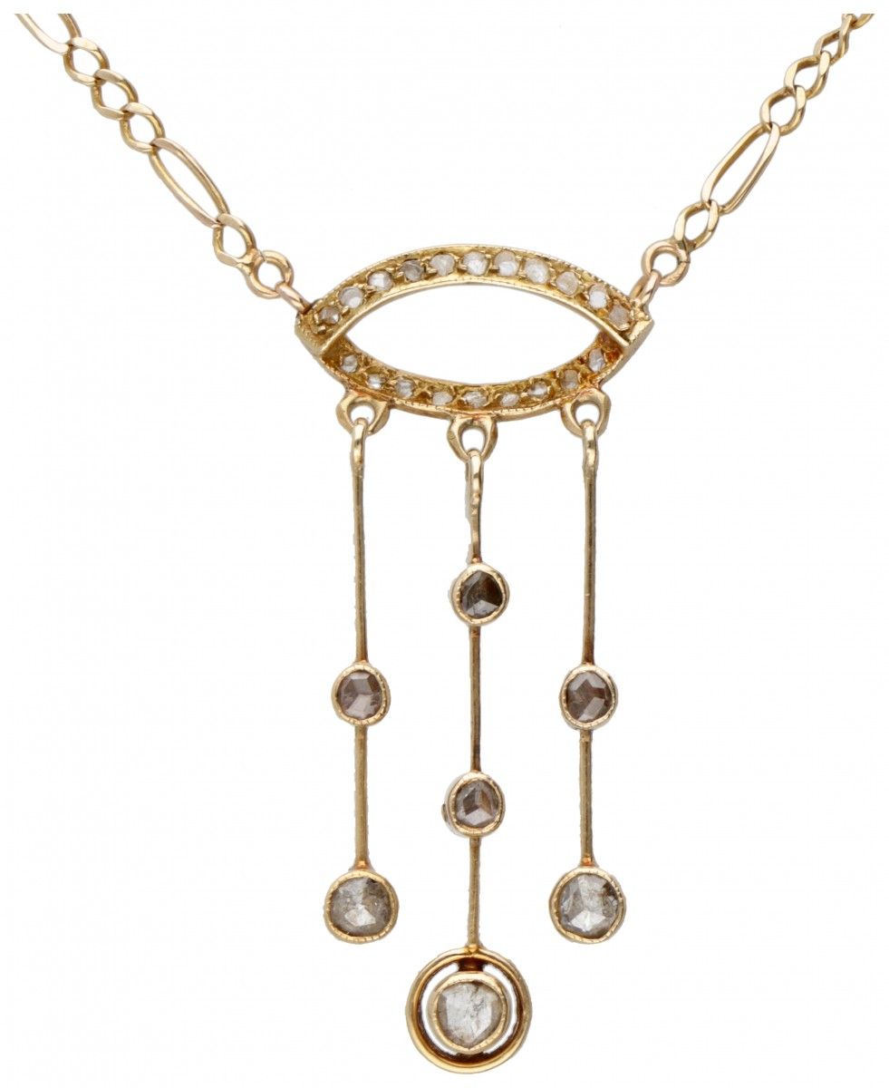 14K. Yellow gold Art Nouveau neglige necklace set with rose cut diamond. Hallmar&hellip;
