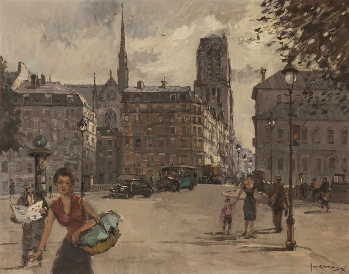 Jan Korthals (Amsterdam 1916 - 1972), View of Paris with the Nôtre Dame towering&hellip;