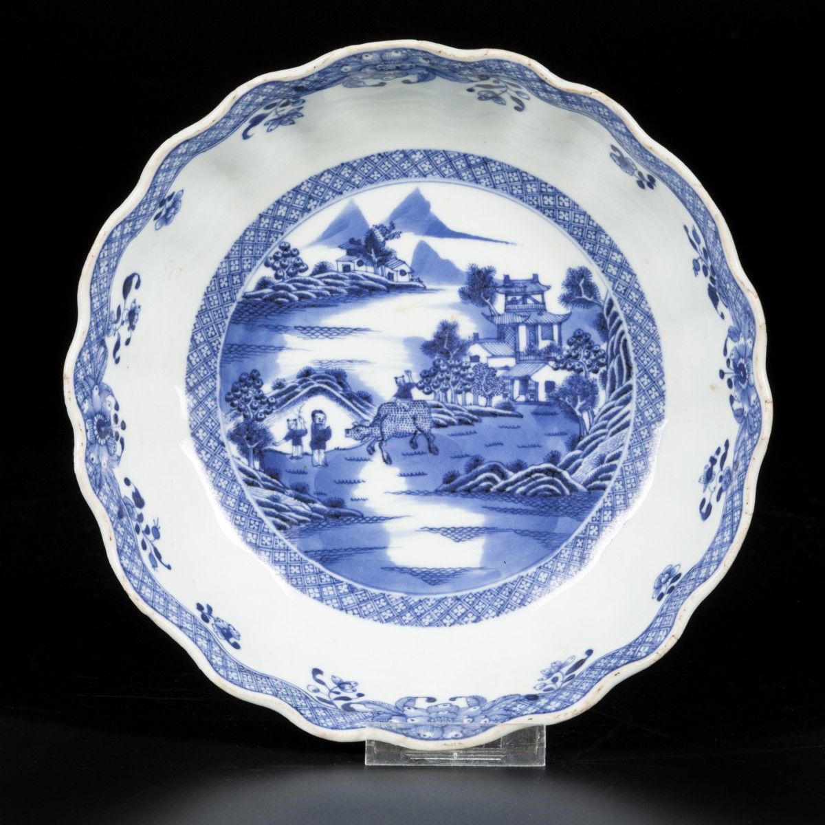 A porcelain deep bowl, scene of landscape with buffalo and figures, China, 18th &hellip;
