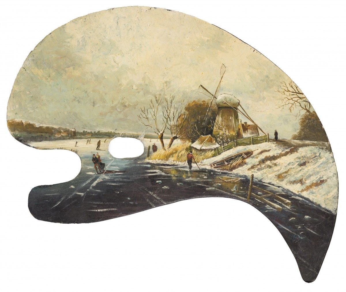 A painter's palette with painting of a Dutch winter landscape with skaters on th&hellip;