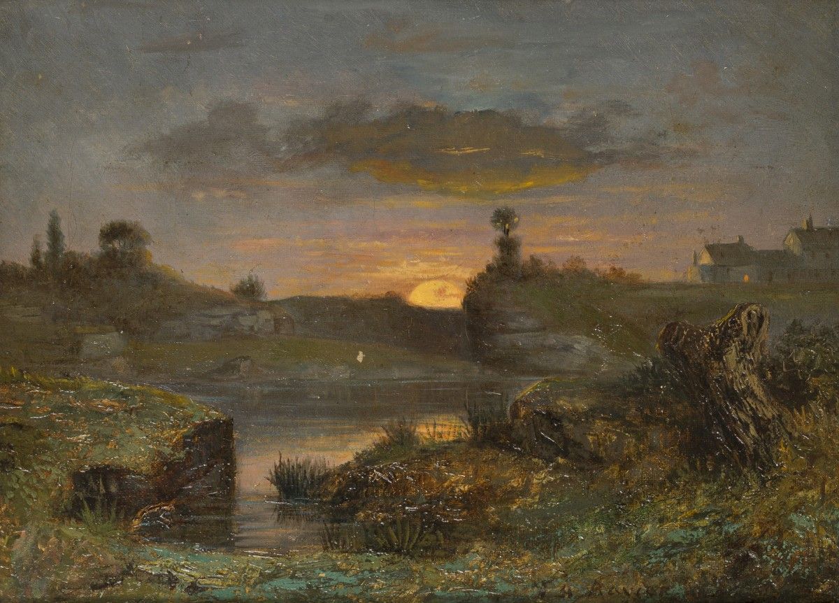François-Auguste Ravier (Lyon 1814 - 1895 Morestel), Paysage de Morestel - A mar&hellip;
