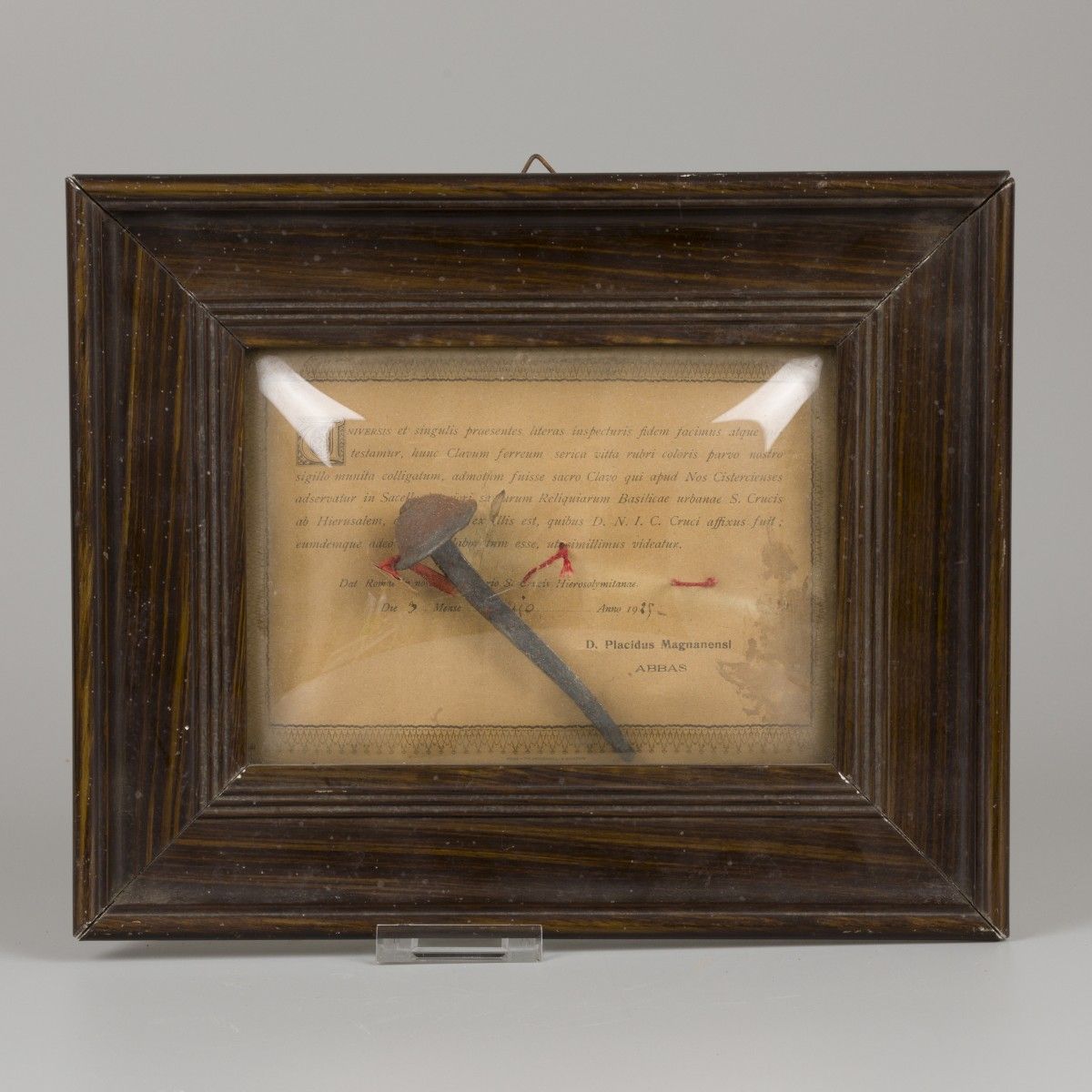 A relic of the crucifixion of Christ (iron nail), with certificate (dated 1925).&hellip;