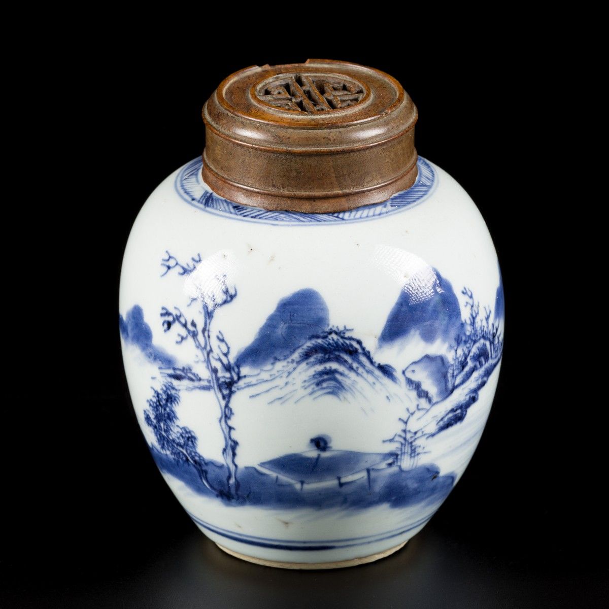 A porcelain ginger jar with landscape decor.,China, 18th century. Dim. 14 x 12 c&hellip;